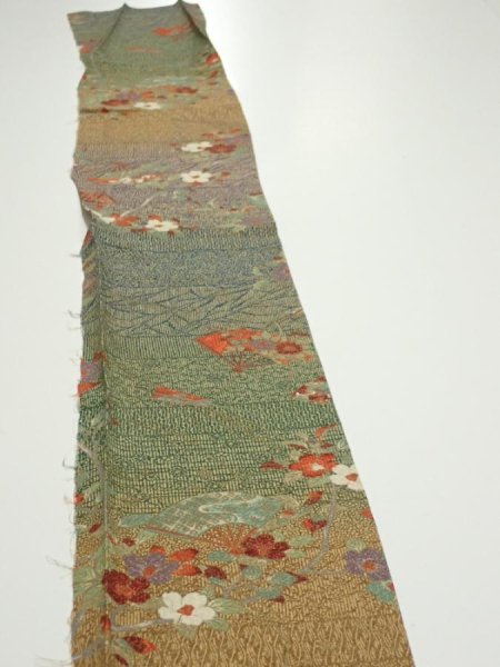 Photo3: 2C08z40  Japanese Kimono Silk  FABRIC Branch Dark green 61.0x7.3 (3)
