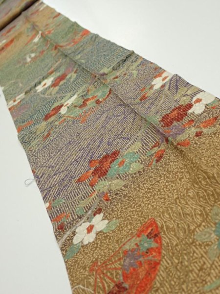 Photo1: 2C09z60  Japanese Kimono Silk  FABRIC Branch Dark green 87.0x7.3 (1)