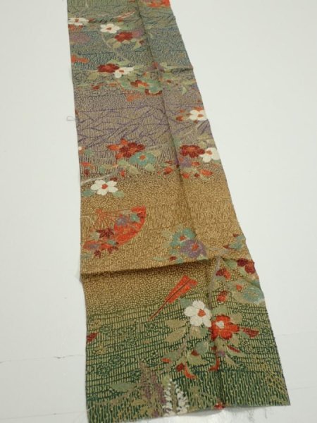 Photo2: 2C09z60  Japanese Kimono Silk  FABRIC Branch Dark green 87.0x7.3 (2)