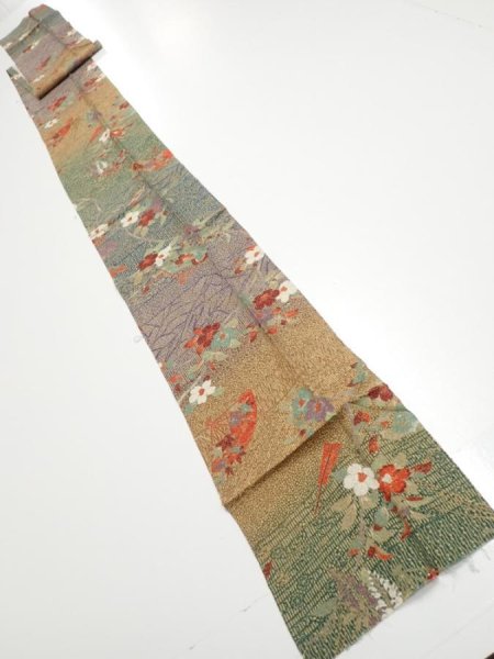Photo5: 2C09z60  Japanese Kimono Silk  FABRIC Branch Dark green 87.0x7.3 (5)