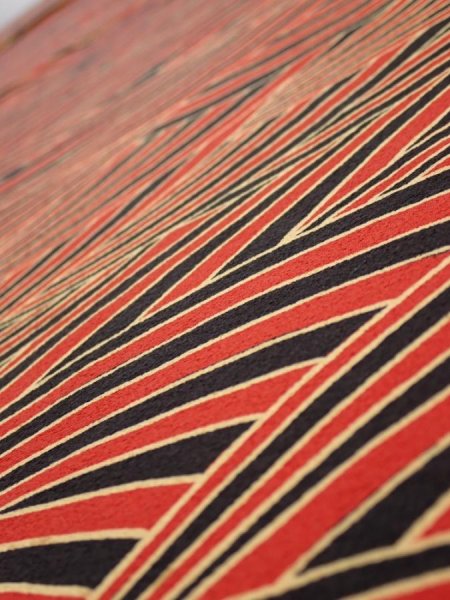 Photo4: 2C01z90  Japanese Kimono Silk  FABRIC Wave Orange-Red 62.6x14.6 (4)