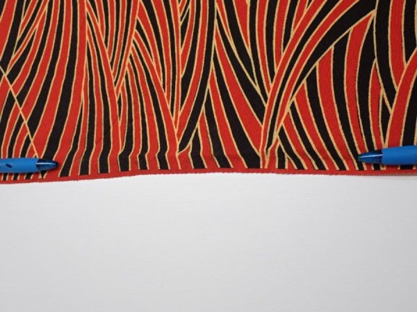Photo7: 2C01z90  Japanese Kimono Silk  FABRIC Wave Orange-Red 62.6x14.6 (7)