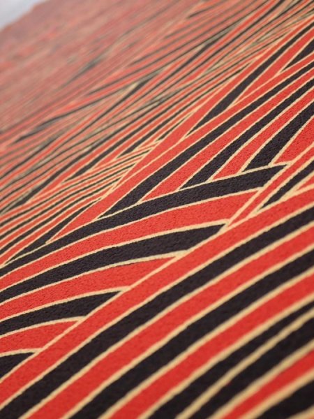 Photo4: 2C02z70  Japanese Kimono Silk  FABRIC Wave Orange-Red 48.4x14.4 (4)