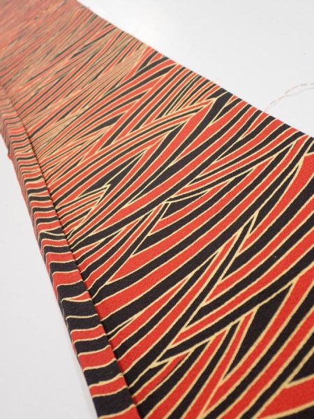 Photo1: 2C04z40  Japanese Kimono Silk  FABRIC Wave Orange-Red 58.3x7.5 (1)