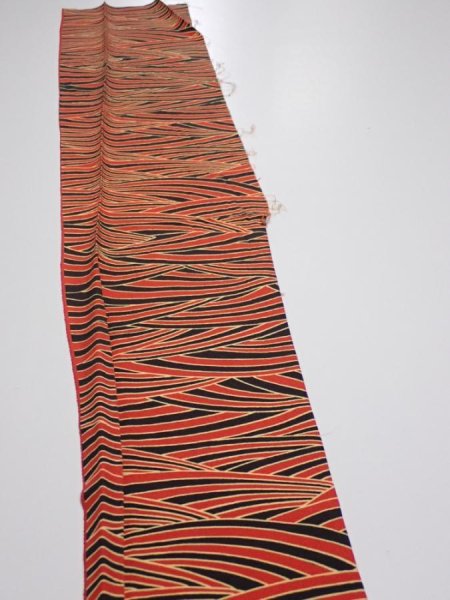 Photo3: 2C04z40  Japanese Kimono Silk  FABRIC Wave Orange-Red 58.3x7.5 (3)