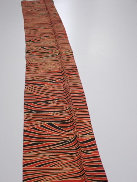 Photo3: 2C05z50  Japanese Kimono Silk  FABRIC Wave Orange-Red 67.7x6.7 (3)