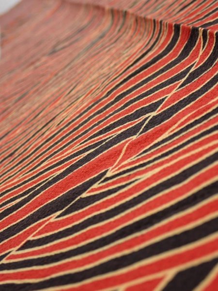 Photo5: 2C05z50  Japanese Kimono Silk  FABRIC Wave Orange-Red 67.7x6.7 (5)