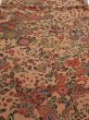 Photo1: 2C02z60  Japanese Kimono Silk  FABRIC Flowers Pink-Brown 40.6x14.8 (1)