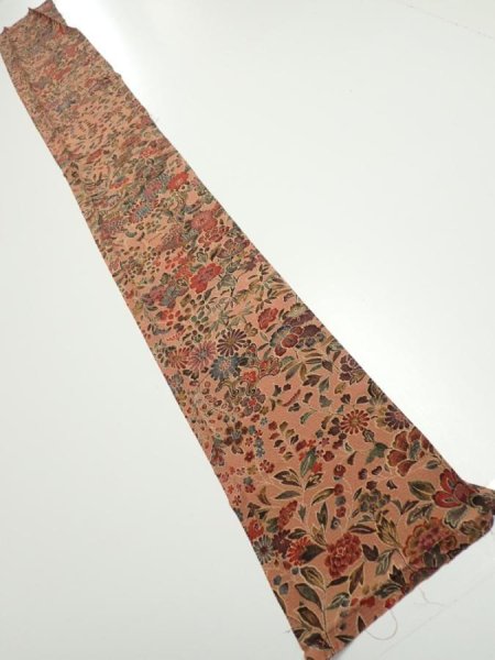 Photo5: 2C07z40  Japanese Kimono Silk  FABRIC Flowers Pink-Brown 61.0x7.3 (5)