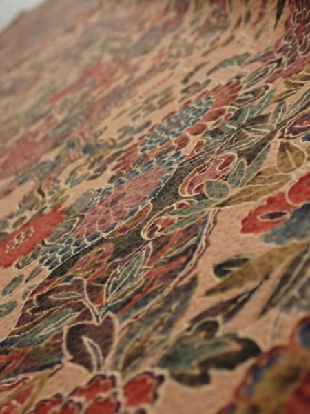 Photo4: 2C08z40  Japanese Kimono Silk  FABRIC Flowers Pink-Brown 60.6x7.3 (4)