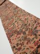Photo1: 2C09z60  Japanese Kimono Silk  FABRIC Flowers Pink-Brown 84.6x7.1 (1)