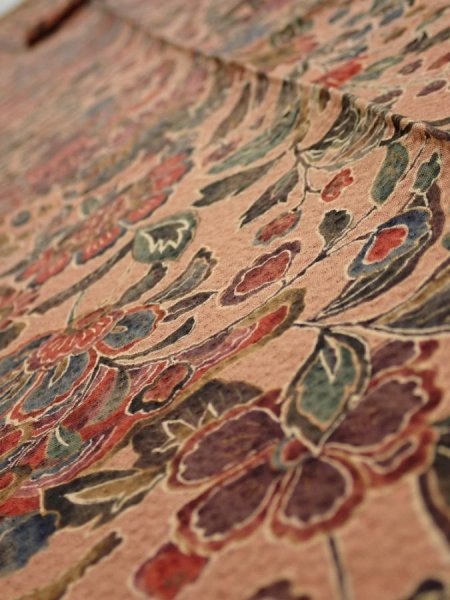 Photo4: 2C09z60  Japanese Kimono Silk  FABRIC Flowers Pink-Brown 84.6x7.1 (4)
