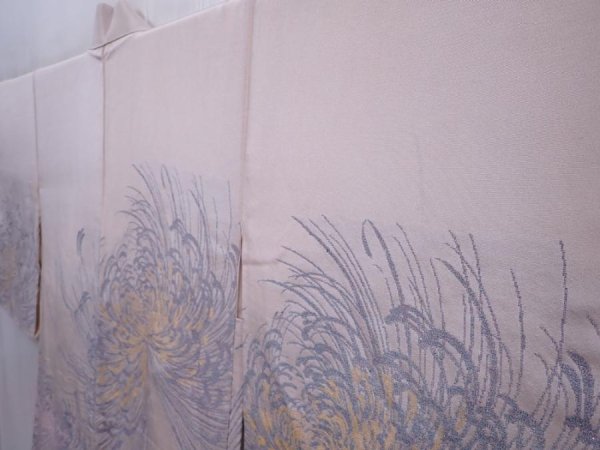 Photo2: 5910T02z550 Vintage Japanese Kimono Silk HAORI Chrysanthemum Ash pink (2)