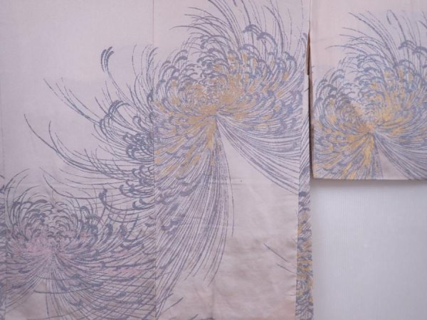 Photo3: 5910T02z550 Vintage Japanese Kimono Silk HAORI Chrysanthemum Ash pink (3)