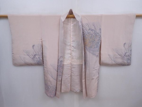 Photo4: 5910T02z550 Vintage Japanese Kimono Silk HAORI Chrysanthemum Ash pink (4)