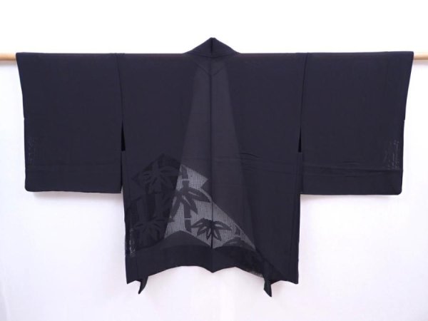 Photo1: 5910T03z310 Vintage Japanese Kimono Silk See through HAORI Black (1)