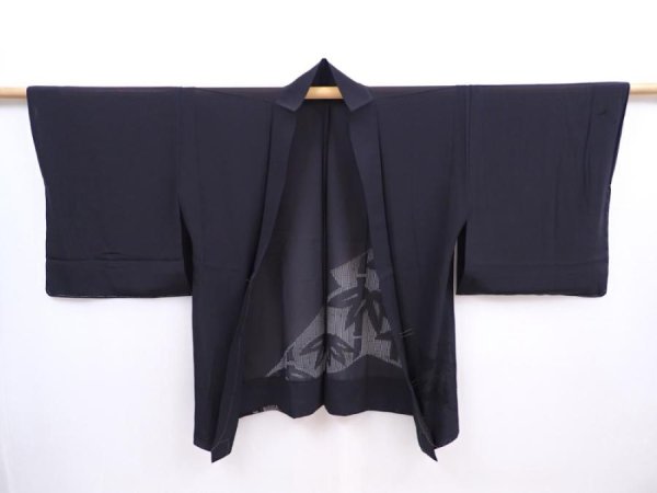 Photo5: 5910T03z310 Vintage Japanese Kimono Silk See through HAORI Black (5)