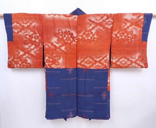 Photo1: 5910T04z610 Antique Japanese Kimono Silk HAORI  Dark blue (1)