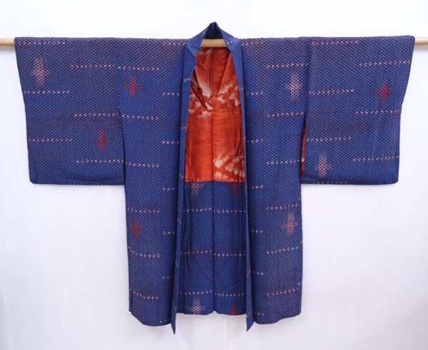 Photo2: 5910T04z610 Antique Japanese Kimono Silk HAORI  Dark blue (2)