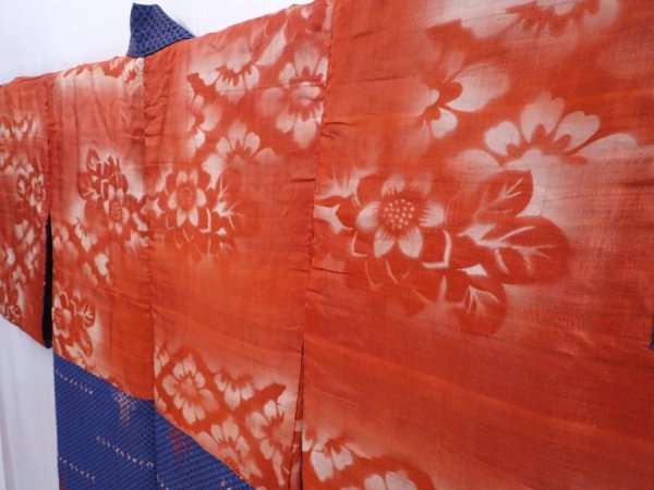 Photo3: 5910T04z610 Antique Japanese Kimono Silk HAORI  Dark blue (3)