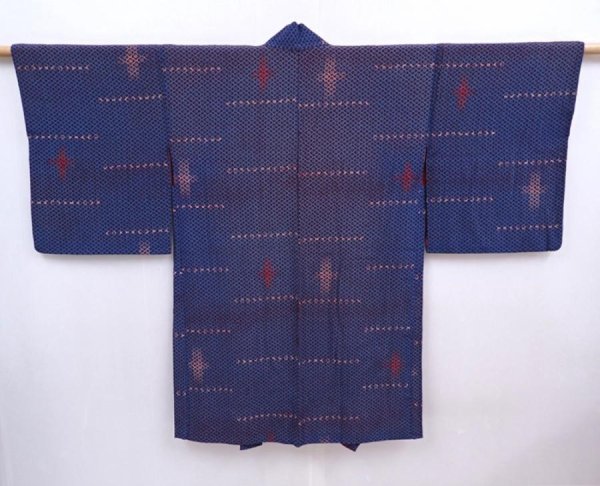 Photo4: 5910T04z610 Antique Japanese Kimono Silk HAORI  Dark blue (4)
