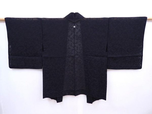 Photo1: 5910T05z250 Vintage Japanese Kimono Silk See through HAORI  Black (1)