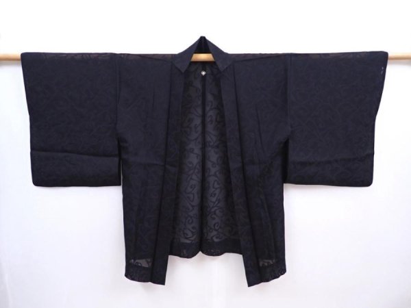 Photo6: 5910T05z250 Vintage Japanese Kimono Silk See through HAORI  Black (6)