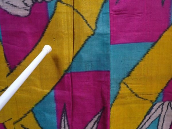 Photo7: 5910T07z550 Vintage Japanese Kimono Silk HAORI Bamboo grass Yellow ochre (7)