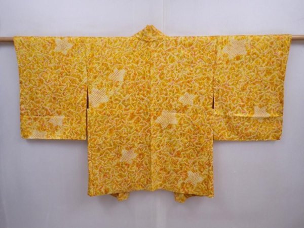 Photo1: 5910T08z520 Vintage Japanese Kimono Silk SHIBORI HAORI Dark yellow (1)