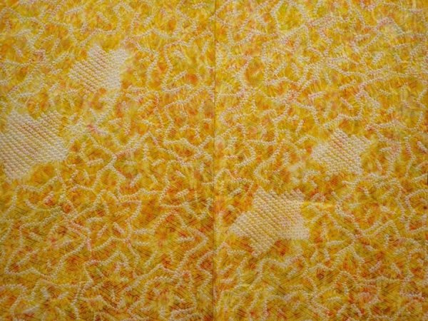 Photo3: 5910T08z520 Vintage Japanese Kimono Silk SHIBORI HAORI Dark yellow (3)
