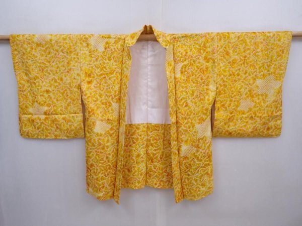 Photo5: 5910T08z520 Vintage Japanese Kimono Silk SHIBORI HAORI Dark yellow (5)