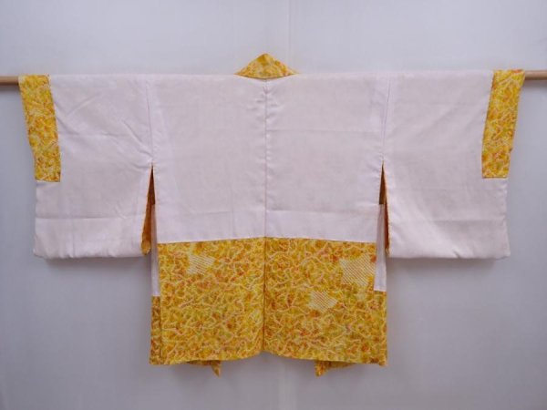 Photo6: 5910T08z520 Vintage Japanese Kimono Silk SHIBORI HAORI Dark yellow (6)