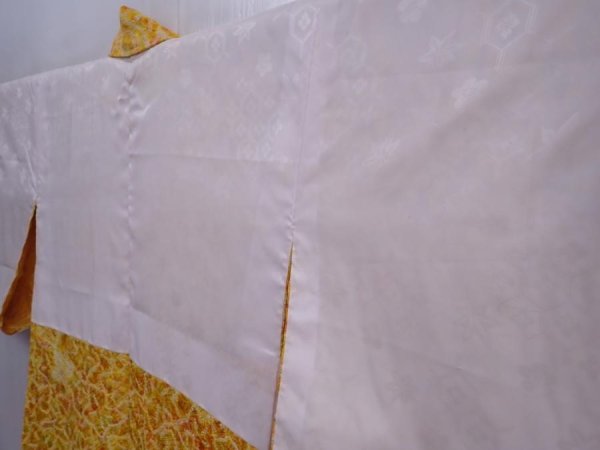 Photo7: 5910T08z520 Vintage Japanese Kimono Silk SHIBORI HAORI Dark yellow (7)