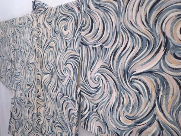 Photo2: 5910T09z520 Vintage Japanese Kimono Silk HAORI  Blue-Gray (2)