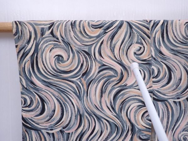 Photo5: 5910T09z520 Vintage Japanese Kimono Silk HAORI  Blue-Gray (5)