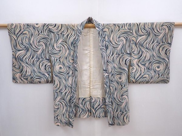 Photo6: 5910T09z520 Vintage Japanese Kimono Silk HAORI  Blue-Gray (6)