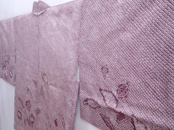 Photo2: 5910T10z460 Vintage Japanese Kimono Silk SHIBORI HAORI Dark purple-gray (2)