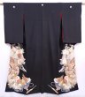 Photo1: 5910T11z640 Antique Japanese Kimono Silk TOMESODE Chrysanthemum Black (1)