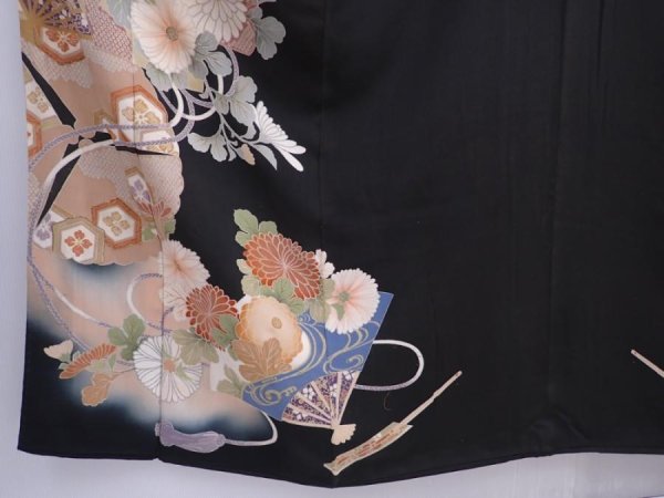 Photo6: 5910T11z640 Antique Japanese Kimono Silk TOMESODE Chrysanthemum Black (6)