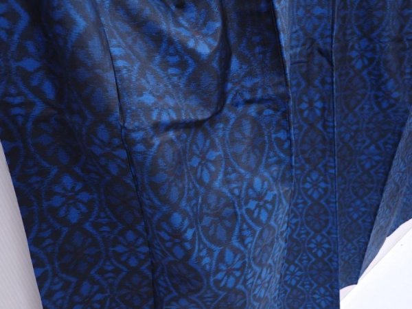 Photo3: 5910T12z610 Vintage Japanese Kimono Silk TSUMUGI Flower Dark blue (3)