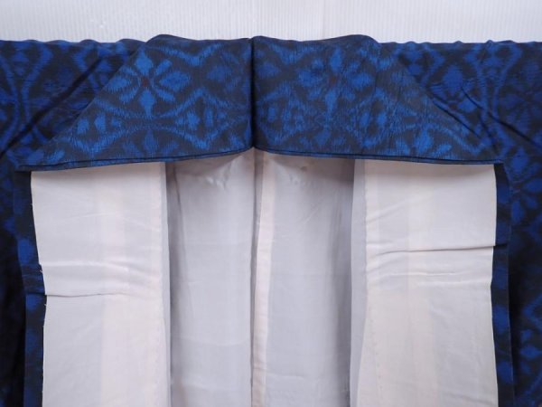 Photo7: 5910T12z610 Vintage Japanese Kimono Silk TSUMUGI Flower Dark blue (7)