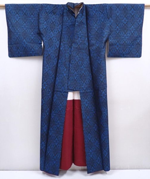 Photo8: 5910T12z610 Vintage Japanese Kimono Silk TSUMUGI Flower Dark blue (8)