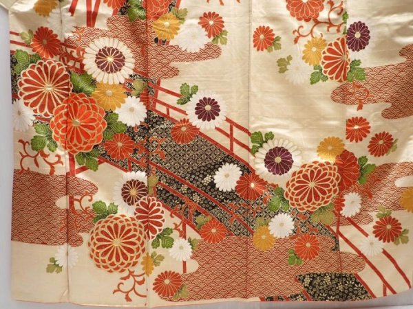 Photo5: 5910T13z1140 Vintage Japanese Kimono Silk FURISODE Chrysanthemum (5)