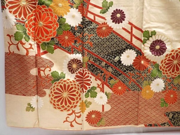 Photo6: 5910T13z1140 Vintage Japanese Kimono Silk FURISODE Chrysanthemum (6)