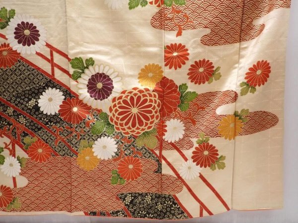 Photo7: 5910T13z1140 Vintage Japanese Kimono Silk FURISODE Chrysanthemum (7)