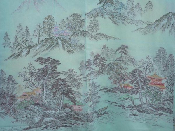 Photo3: 5911T02z440 Vintage Japanese Kimono Silk HAORI Trees Mint green (3)