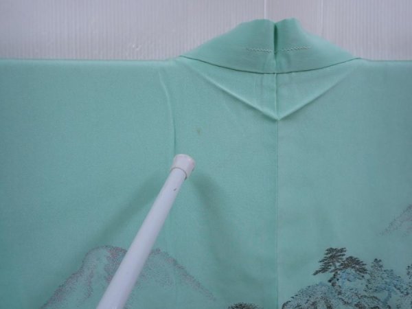 Photo5: 5911T02z440 Vintage Japanese Kimono Silk HAORI Trees Mint green (5)