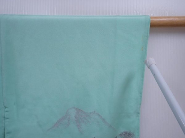 Photo7: 5911T02z440 Vintage Japanese Kimono Silk HAORI Trees Mint green (7)