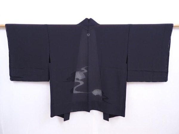 Photo1: 5911T03z310 Vintage Japanese Kimono Silk See through HAORI  Black (1)