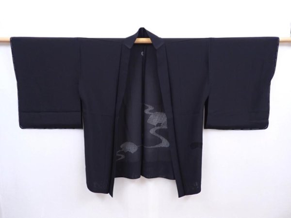 Photo6: 5911T03z310 Vintage Japanese Kimono Silk See through HAORI  Black (6)